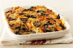 Creamy Two Potato and Mushroom Gratin